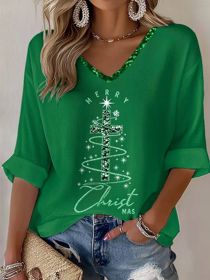Women's Christmas Cross Print T-Shirt
