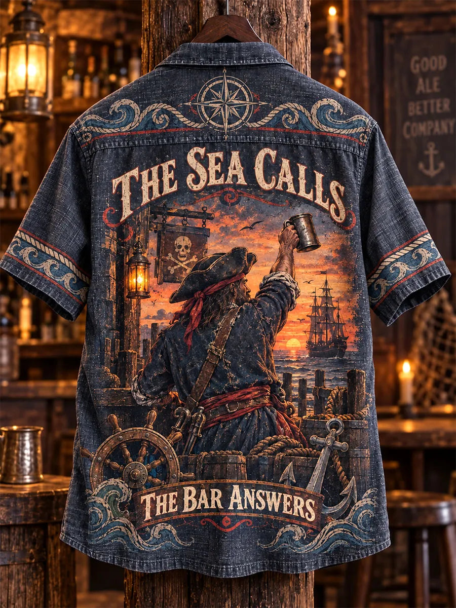 Men’s Vintage Pirate Toast Nautical Short Sleeve Shirt