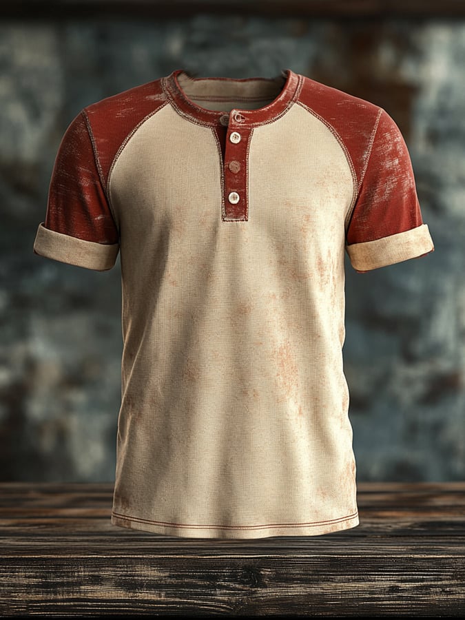 Men's casual waffle henley t-shirt, short sleeve