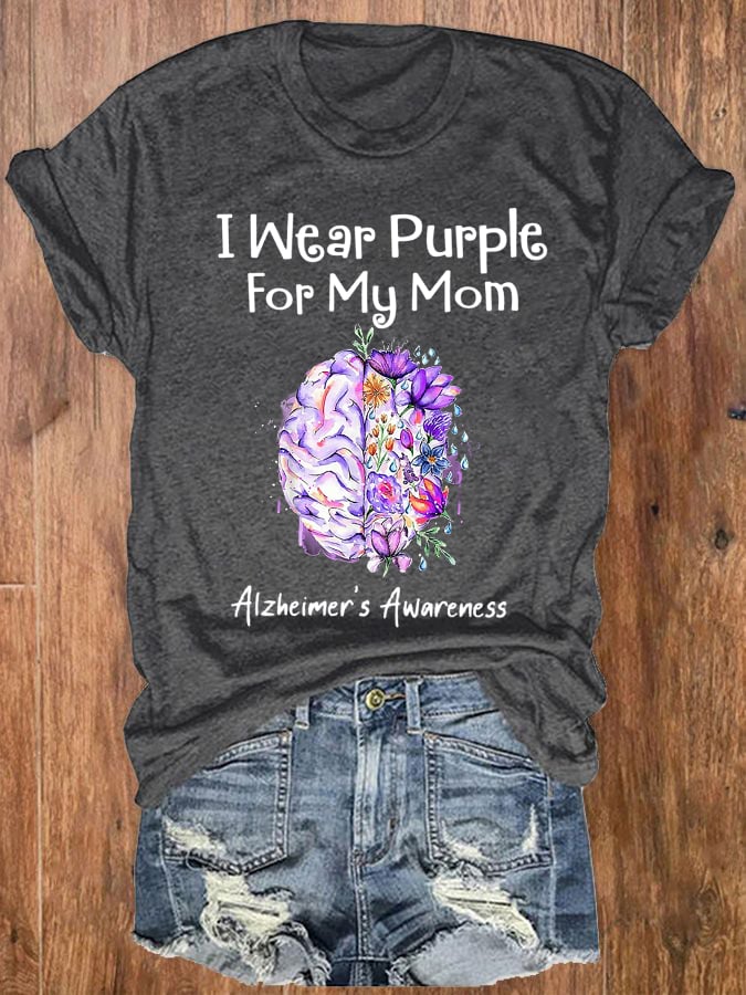 Women's I Wear Purple For My Mom Alzheimer's Awareness Tee