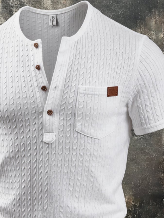 Men's Vintage Textured Knit Henley T-Shirt