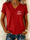 Women's Cross Print V-Neck T-Shirt