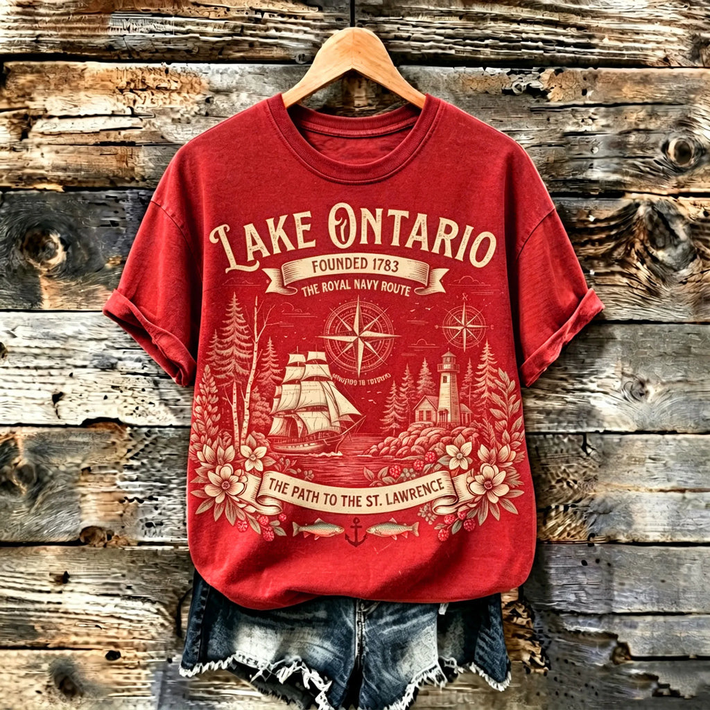 Women's Vintage Graphic T-shirt - St. Lawrence River & Lighthouse