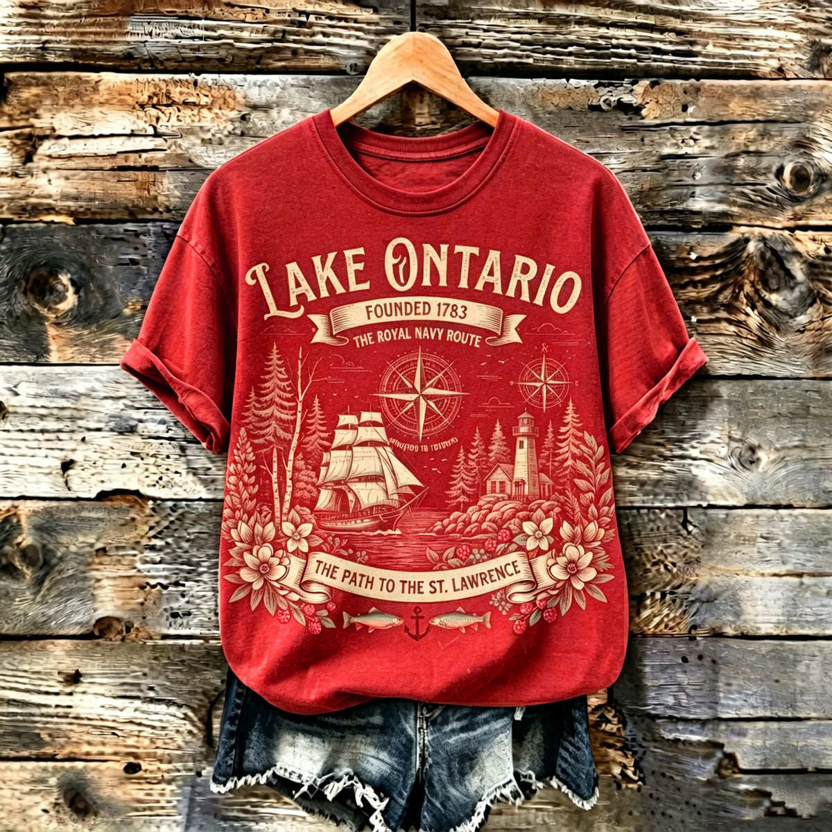 Women's Vintage Graphic T-shirt - St. Lawrence River & Lighthouse