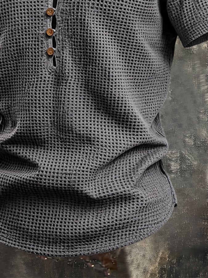 Men's Vintage Waffle-Knit Henley Short-Sleeve T-Shirt