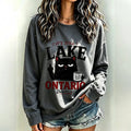 Women's Retro Lake Ontario Cat Art Print Crew Neck Sweatshirt