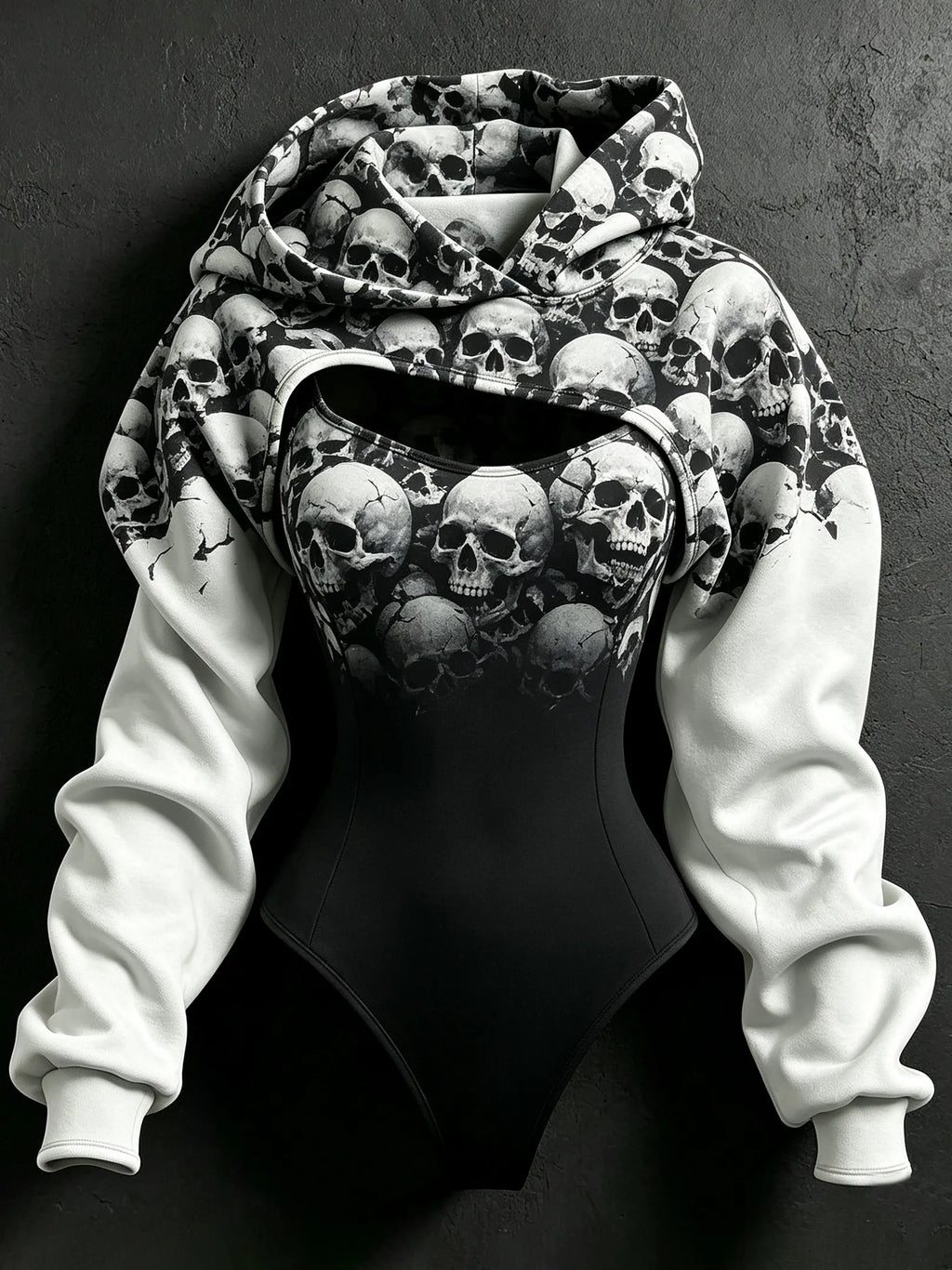 Women's Retro Halloween Color Block Skull Print Sweatshirt Two-piece Set
