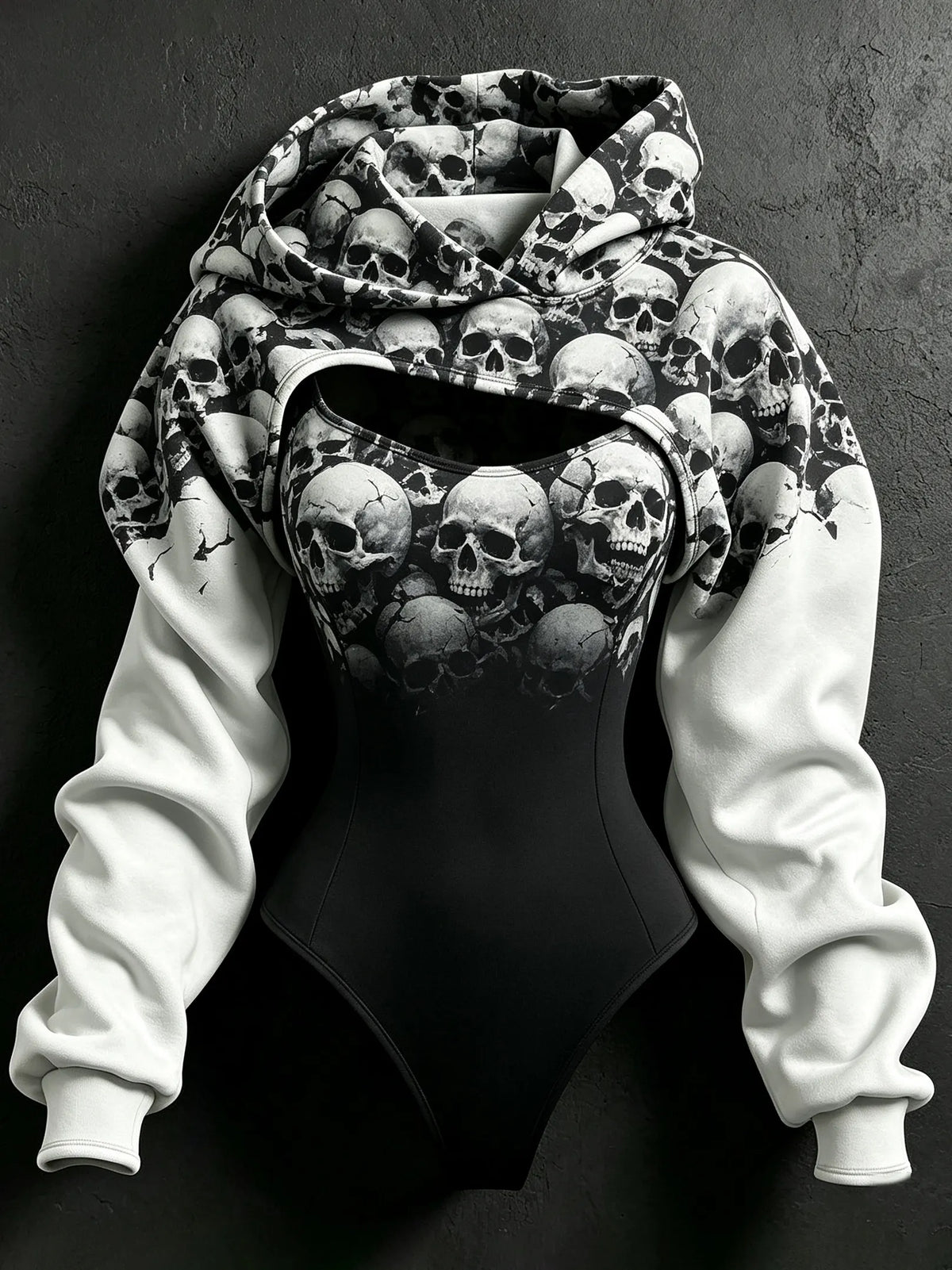 Women's Retro Halloween Color Block Skull Print Sweatshirt Two-piece Set