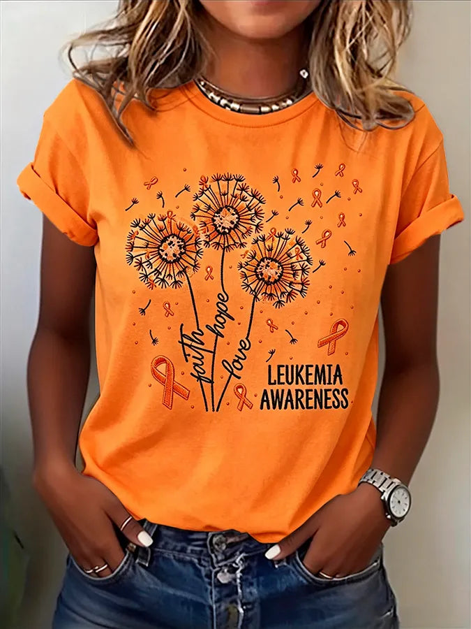Women's Leukemia Awareness Printed Casual T-Shirt