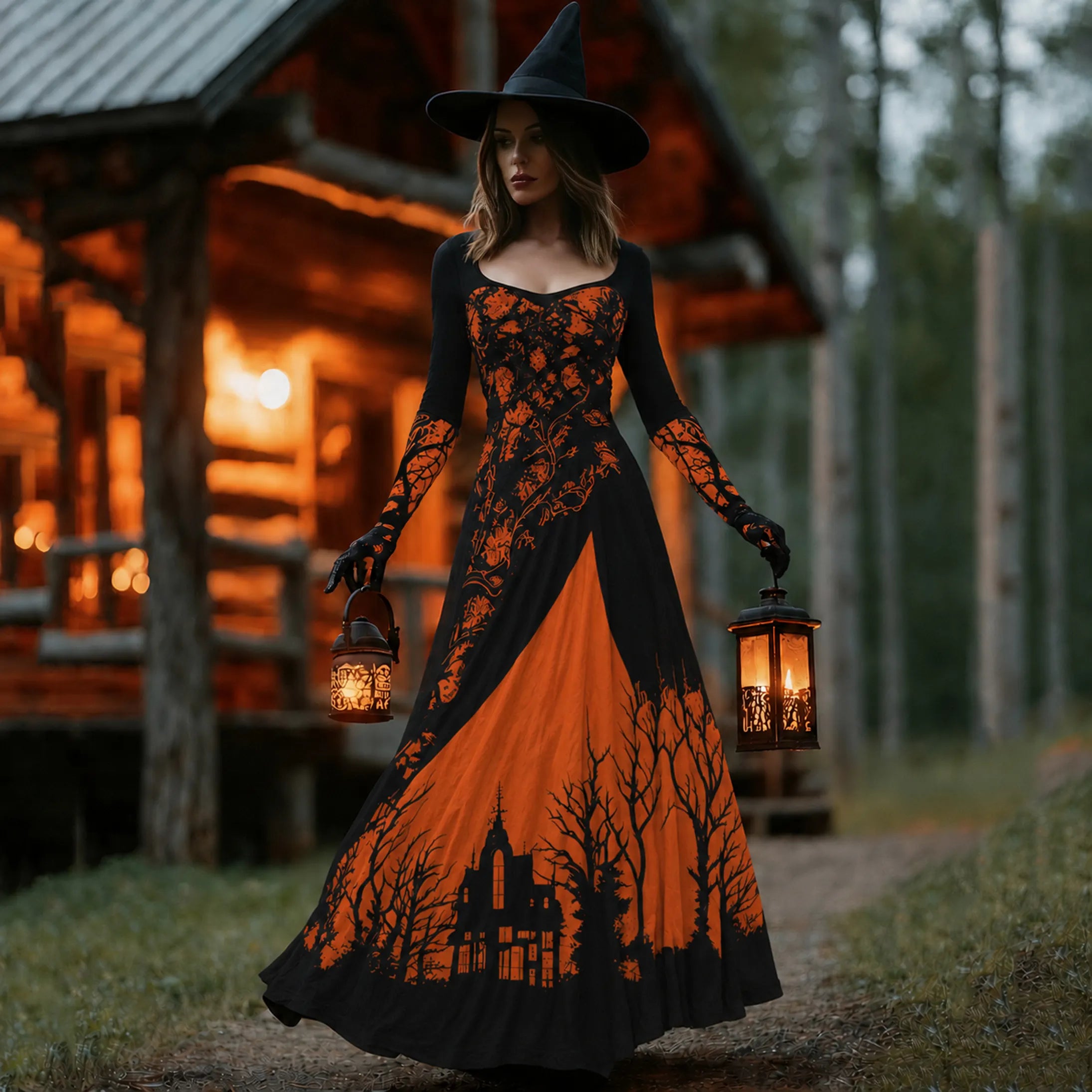 Women's Halloween Horror Treehouse Design  Maxi Dress