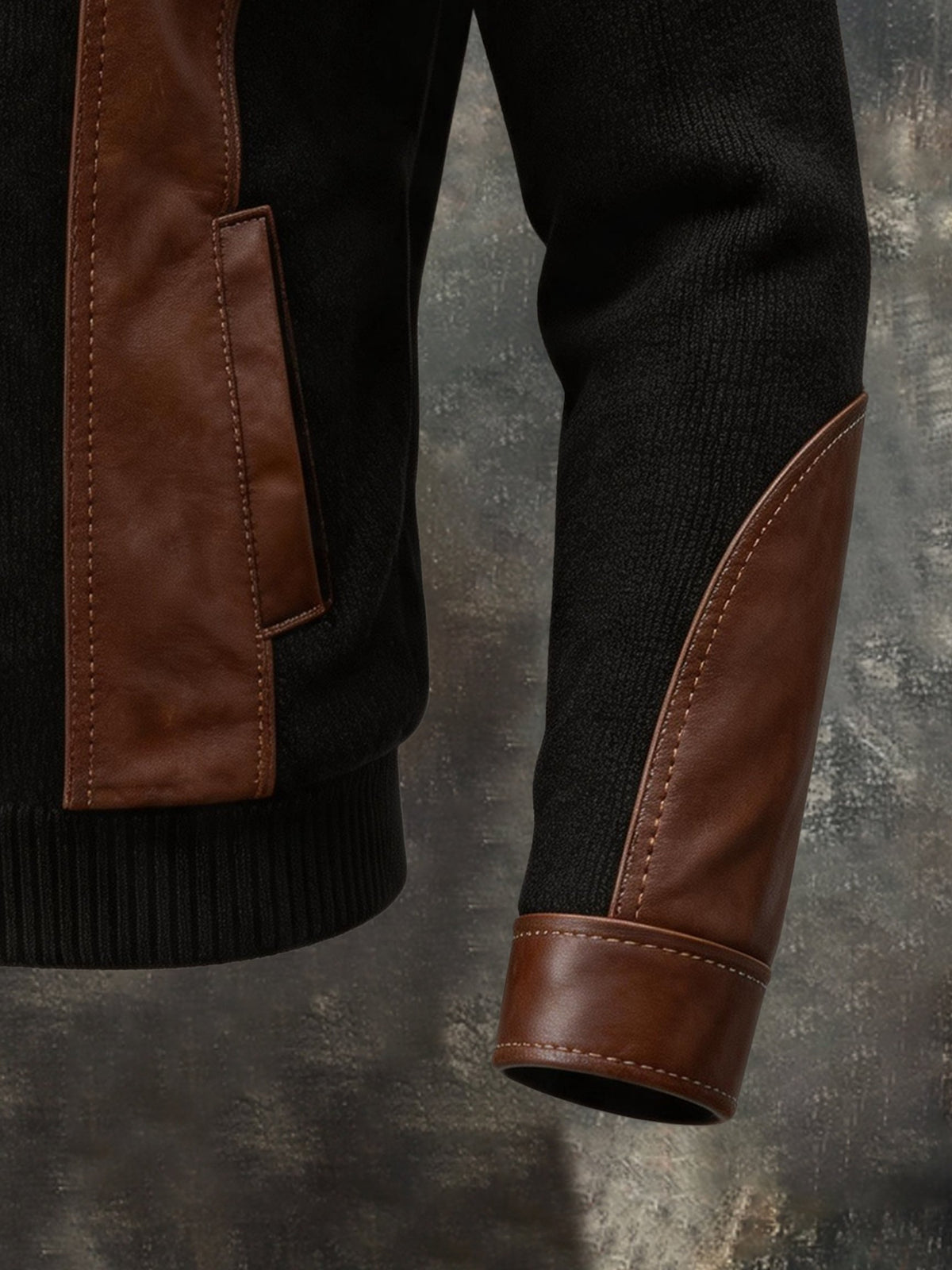 Men's Retro Leather-Panel Quarter-Zip Sweatshirt