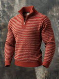 Men's Vintage Chunky-Knit Wool Quarter-Zip Long-Sleeve Sweater