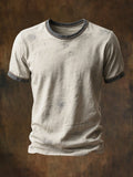 Men's round neck short sleeve t-shirt in retro color block design