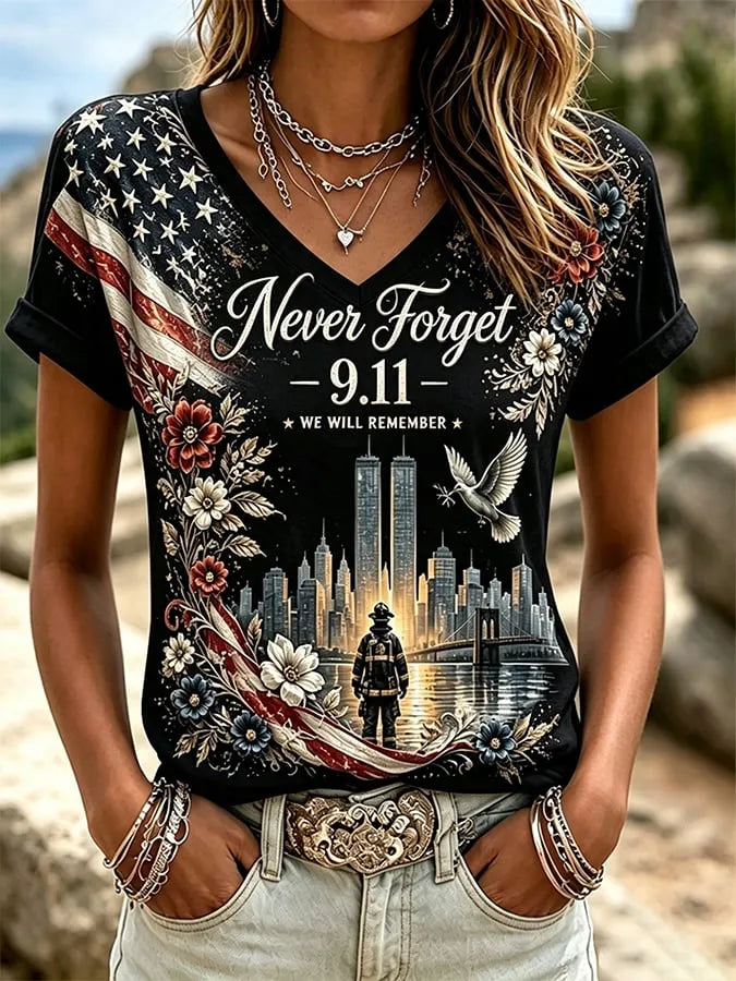 Women's  Retro  9.11 Never Forget Print T-shirt