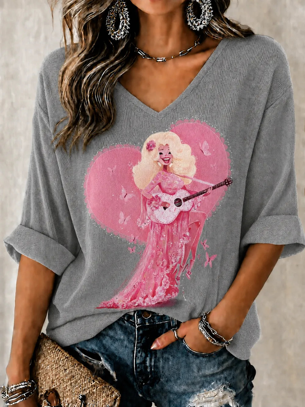 Women'S Commemorative Printed Waffle Top