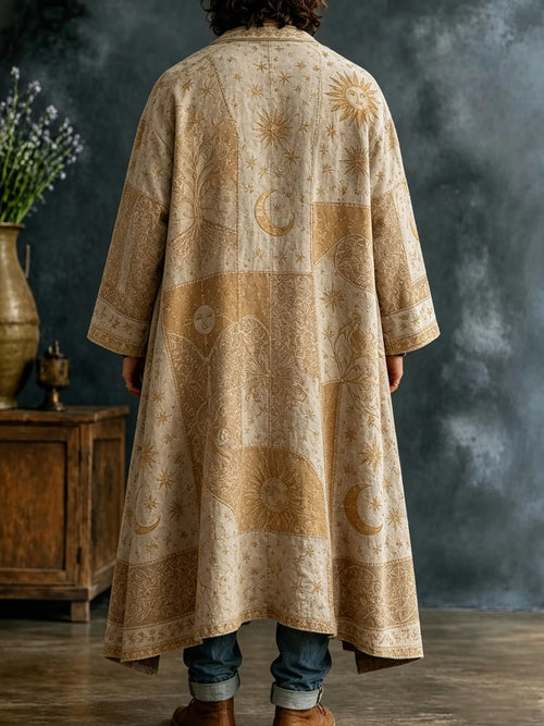 Men's Boho Sun Face Moon Tree Star Geometry Art Print Kimono Cardigan