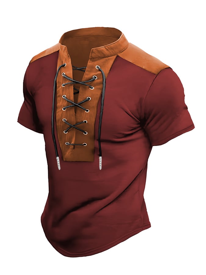 Men's Color Block Drawstring Short Sleeve T-Shirt