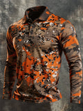 Men's Retro Color-Block Long-Sleeve Polo Shirt