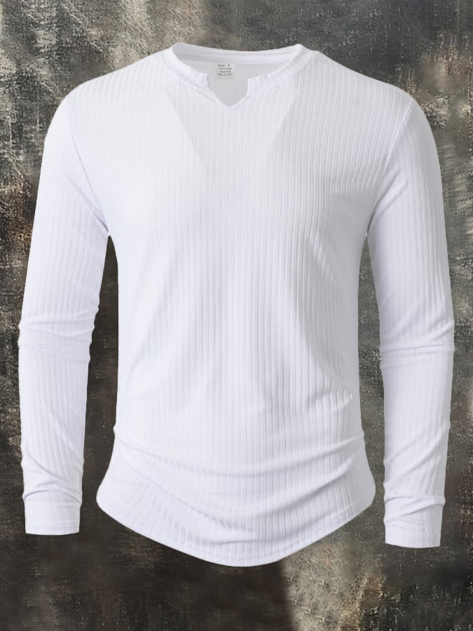 Men's Retro Ribbed-Knit Stretch V-Neck T-Shirt