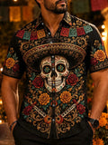 Men's Day Of The Dead Print Short Sleeve Buttons Shirt