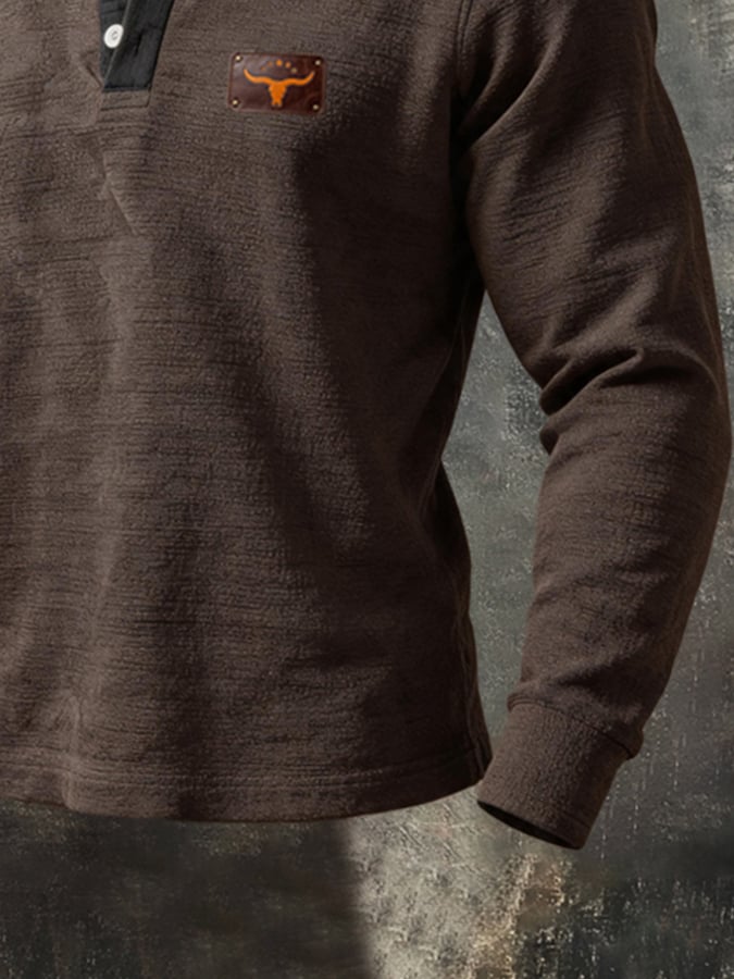 Men's Retro Color-Block Long-Sleeve Polo Shirt