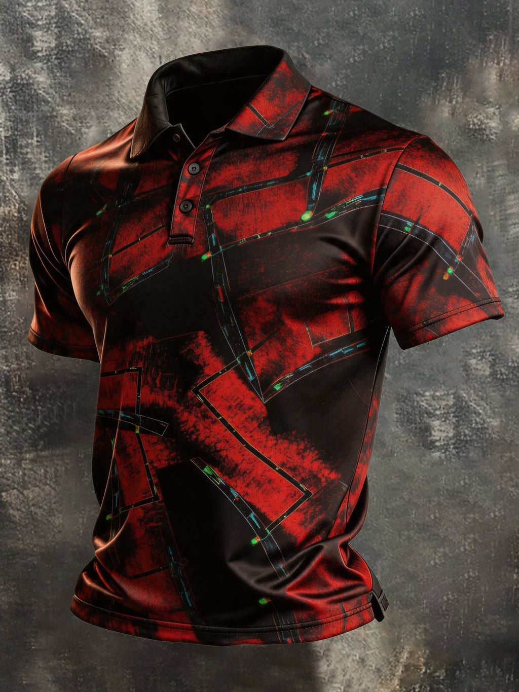 Men's Retro Color-Block Short-Sleeve Polo Shirt