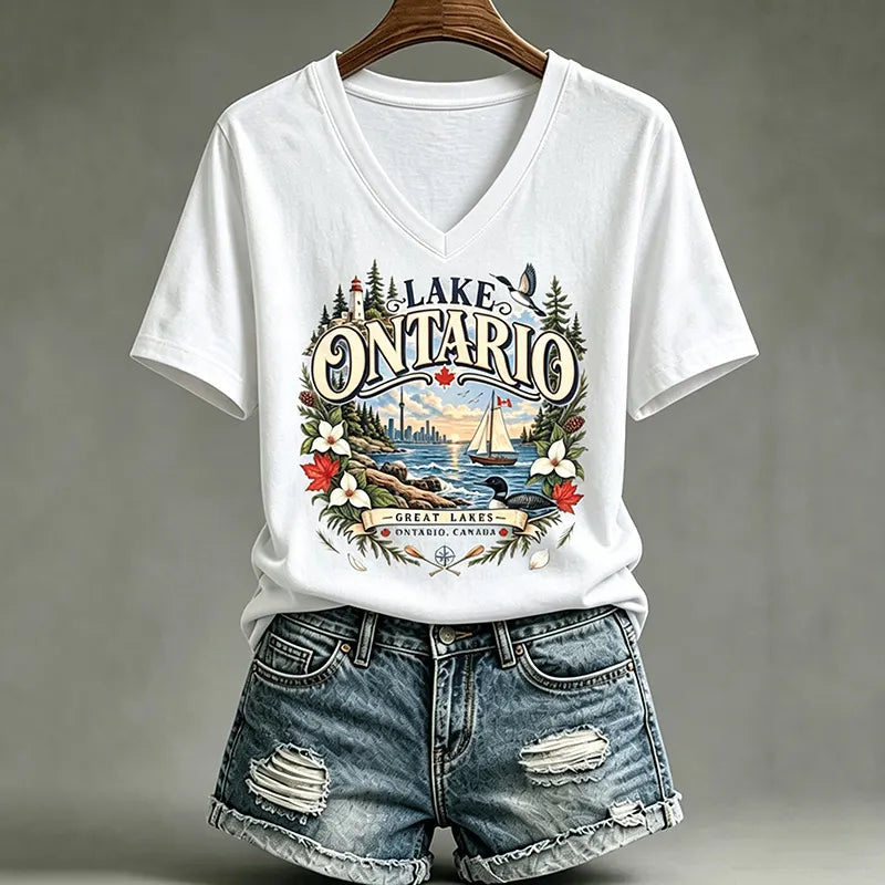 Women's Lake Ontario Casual Art Printed T-shirt