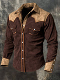 Men's Vintage Dual-Pocket Faux Suede Western Shirt
