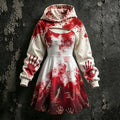 Women's Retro Halloween Bloodstain Hand Print Hoodie Suspender Dress Two-piece Set