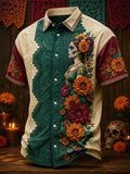 Men's Day Of The Dead Print Short Sleeve Buttons Shirt