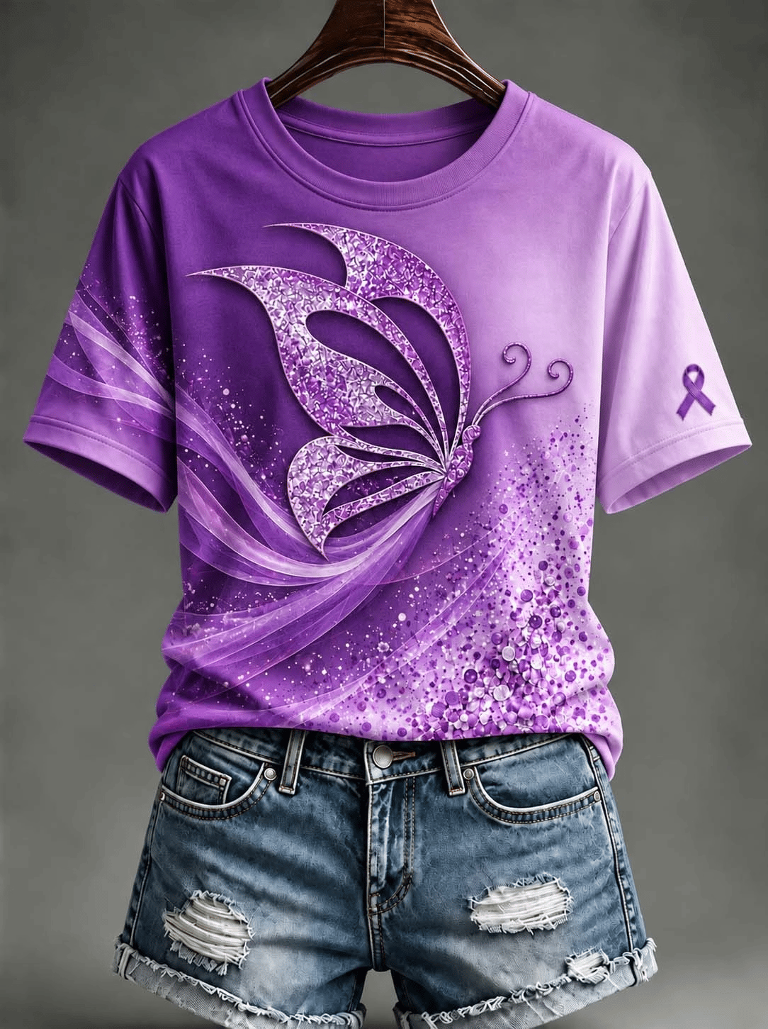 Women's "Purple Awareness Ribbon & Butterfly Wing" Gradient T-Shirt