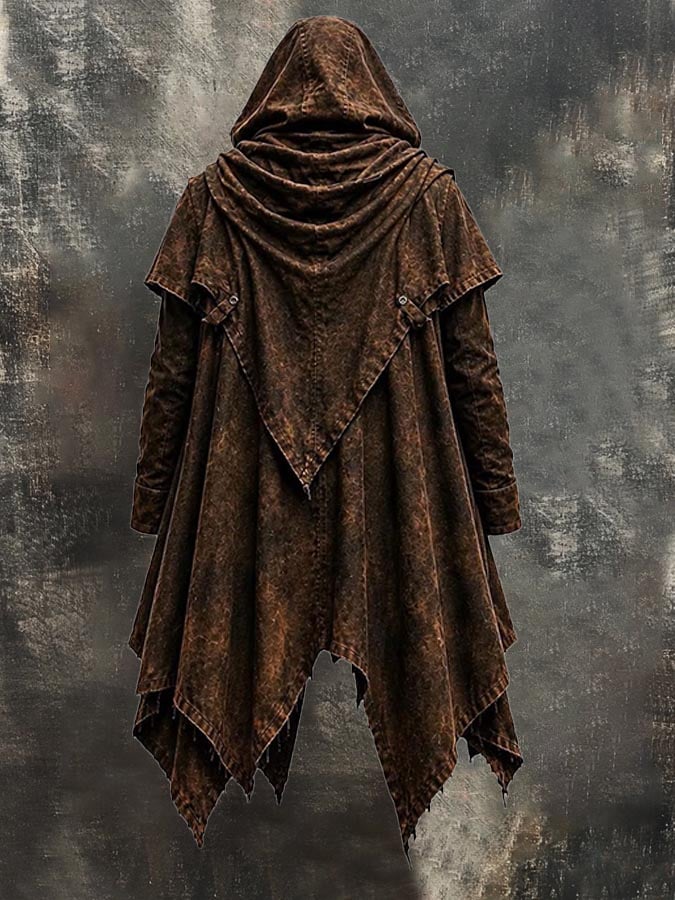Men's Vintage-Style Distressed Print Thermal Cape/Cloak