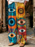 Men's Large Eye Motifs And Peace Symbols Print Pants