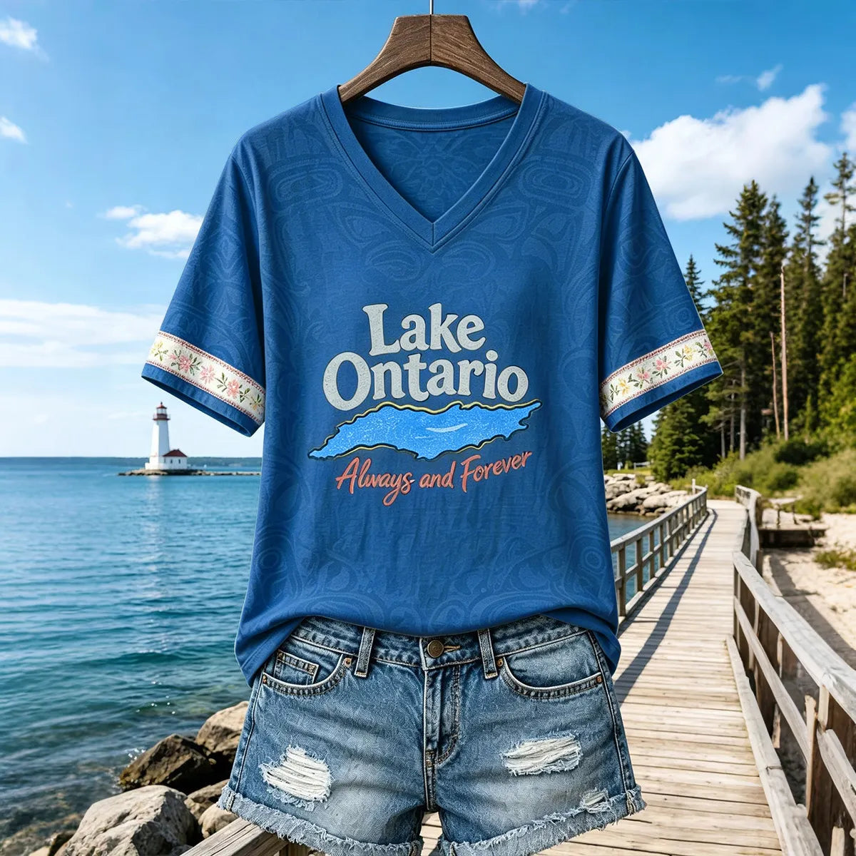 Women's Lake Ontario Casual Art Printed T-shirt