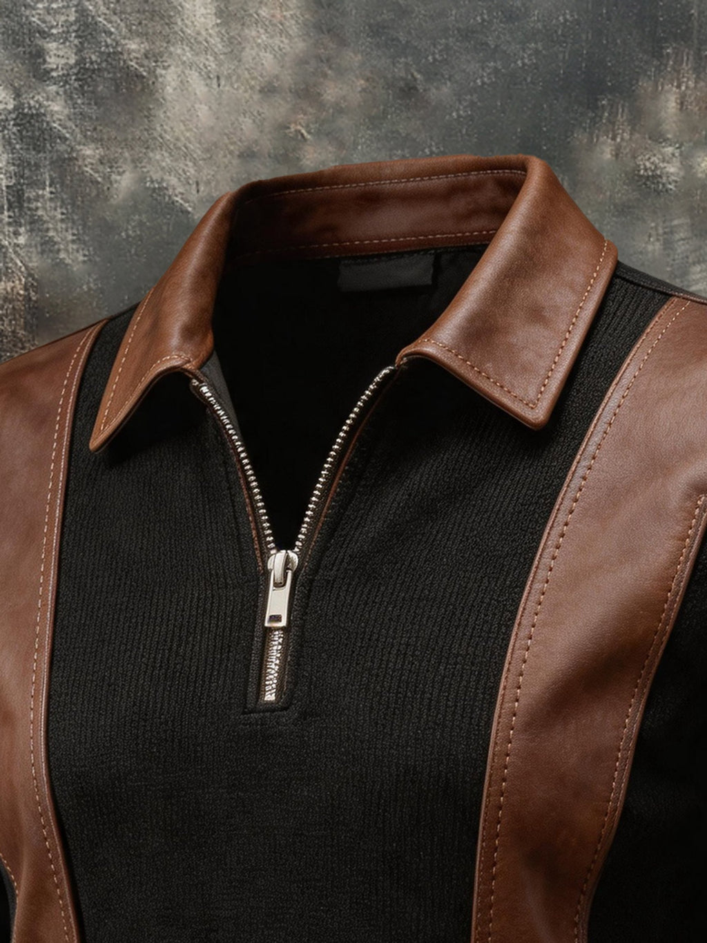 Men's Retro Leather-Panel Quarter-Zip Sweatshirt