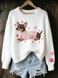 Women's Retro Casual Faith Cross Art Print Sweater