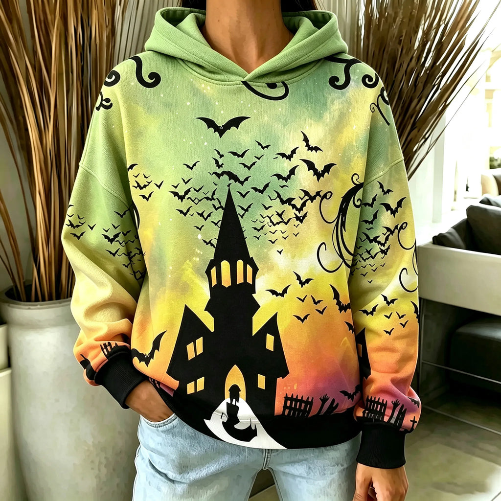 Women's Retro Halloween Themed Print Casual Warm Hooded Sweater