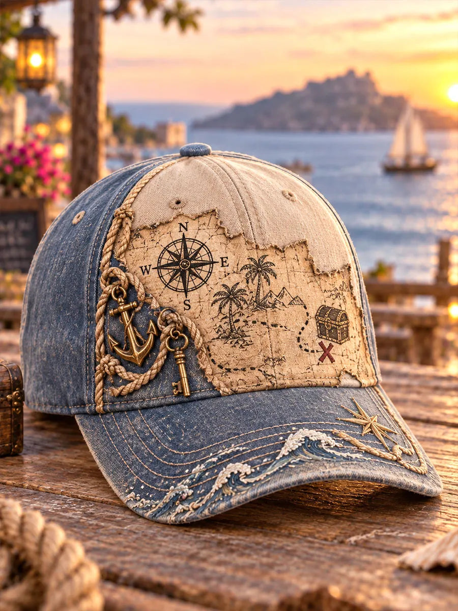 Vintage Treasure Map Anchor Nautical Baseball Cap