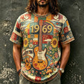 Men's Peace Dove Guitar Hippie Print Crew Neck Short Sleeve T-Shirt