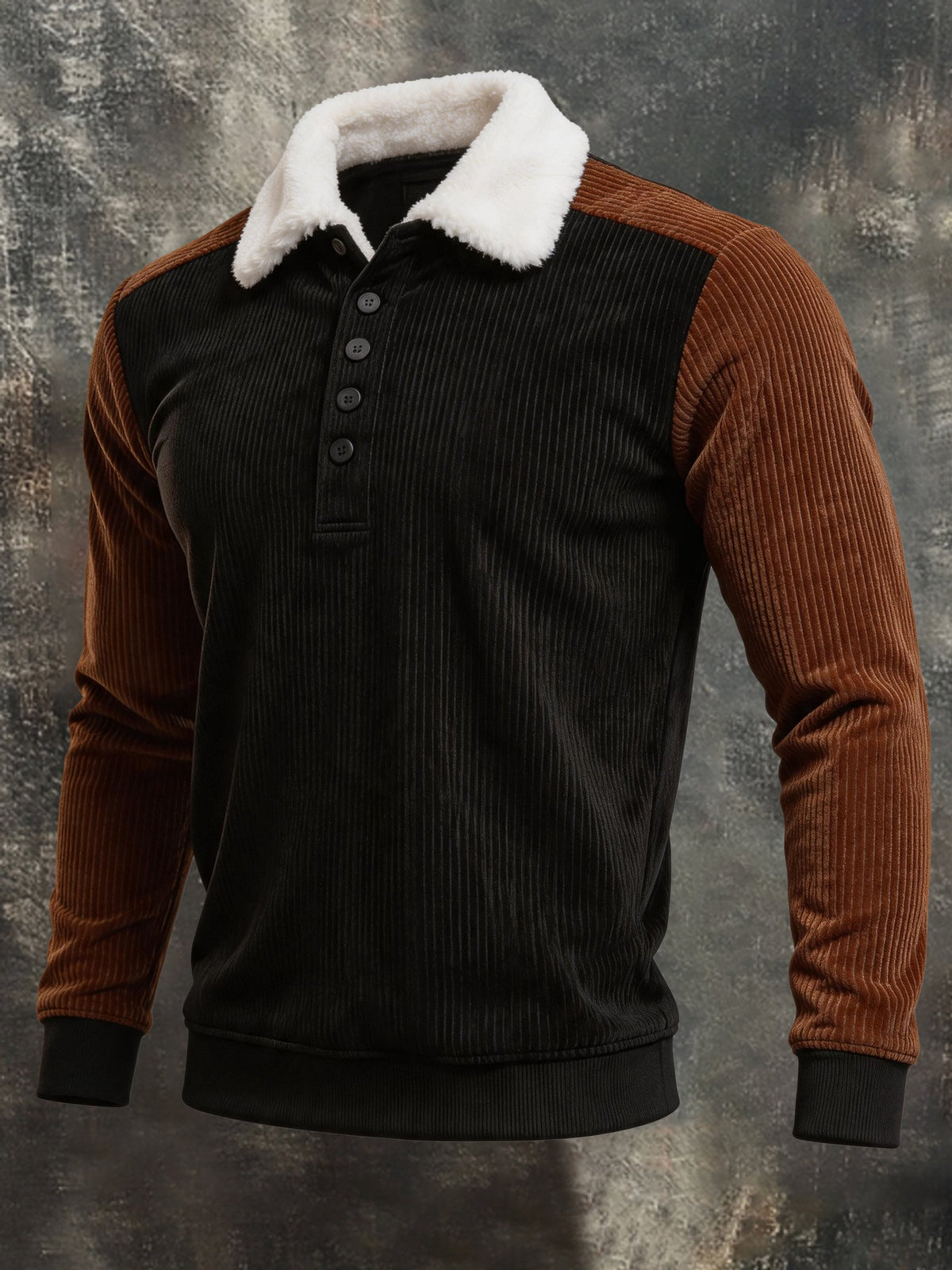 Men's Vintage Corduroy Sweatshirt with Contrasting Fur Collar