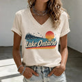 Women's Lake Ontario Art Print Casual V Neck T-shirt