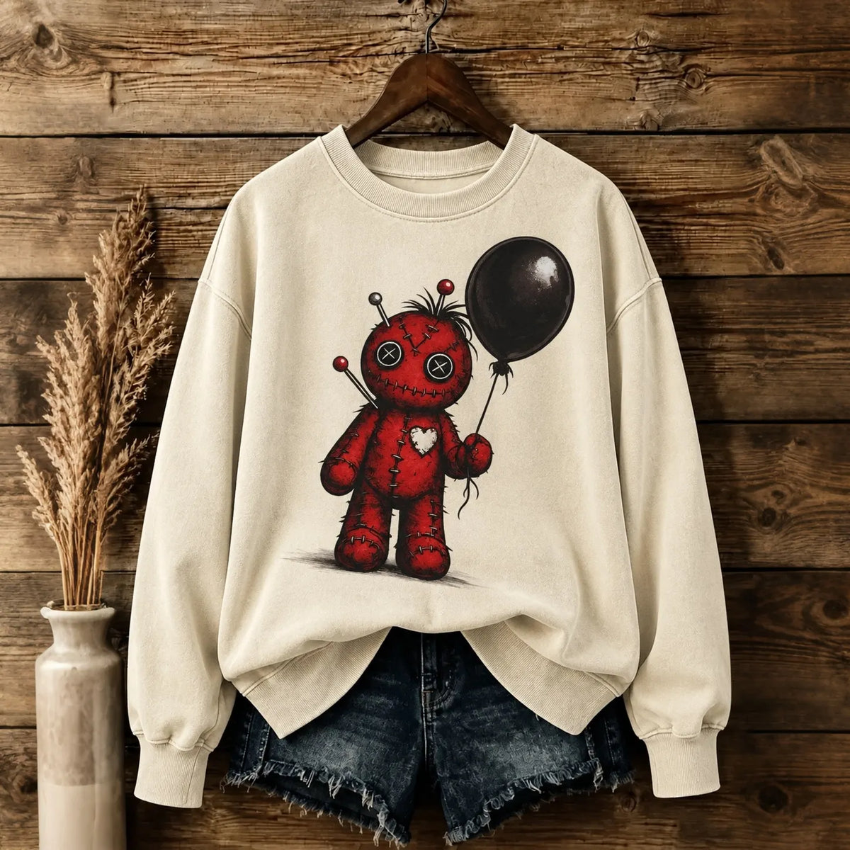 Woman's Halloween Voodoo Doll Print Sweatshirt