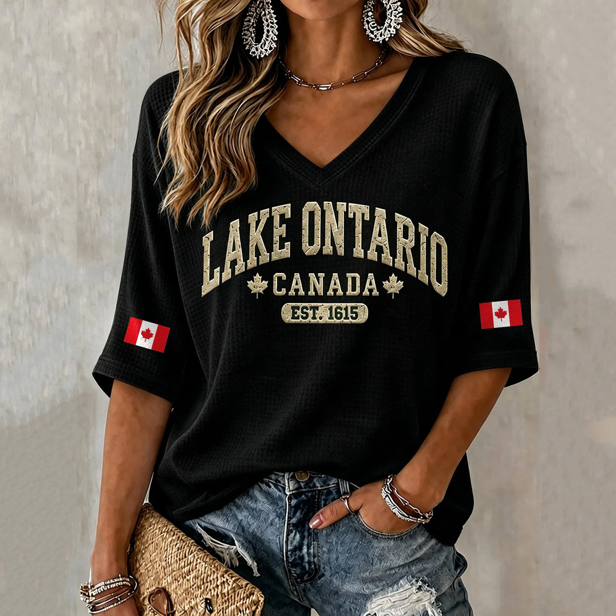 Women's Retro 1615 Ontario Printed Mid-sleeve T-shirt