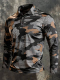 Men's Retro Color-Block Camouflage Long-Sleeve Polo Shirt