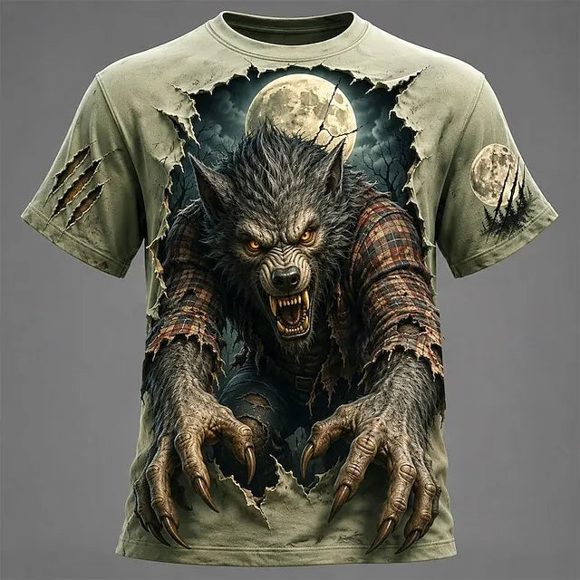 Men's Halloween Wolf Print Short-sleeve T-shirt