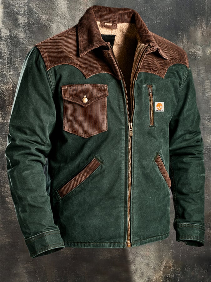 Men’s Vintage Corduroy Multi-Pocket Western-Style Outdoor Warm Jacket