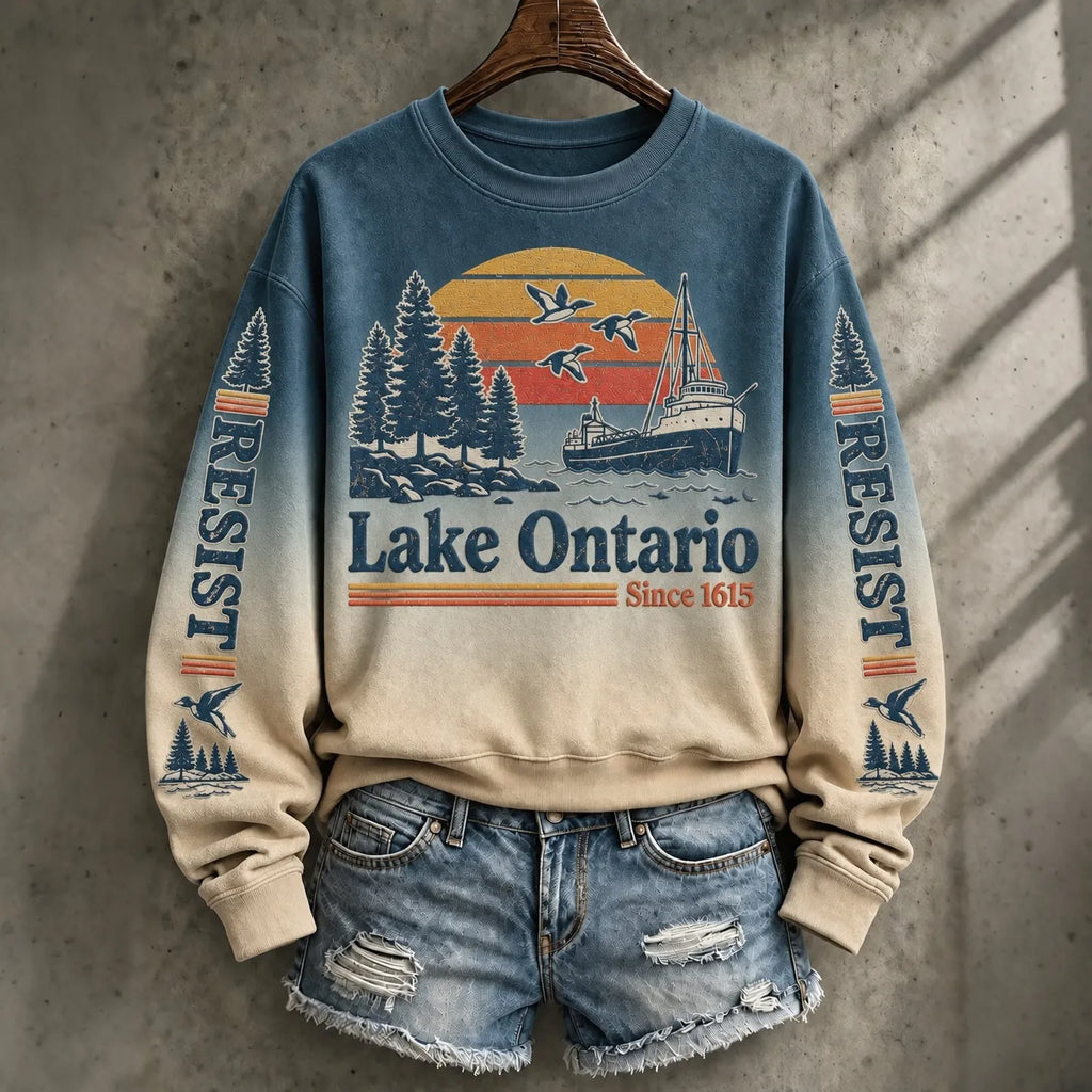 Women's Retro Always Lake Ontario Print Hoodie