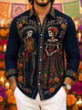 Men's Day Of The Dead Ornate Vintage Skeleton Lovers Print Shirt