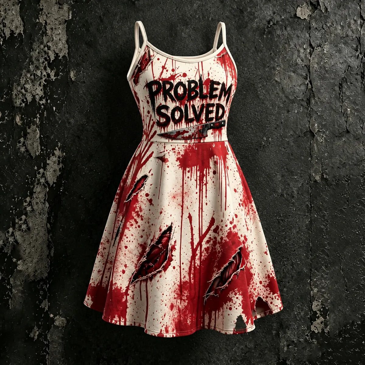 Women's Retro Halloween Vacation Bloodstain Problem Solved Printed Hoodie Dress Two-piece Set