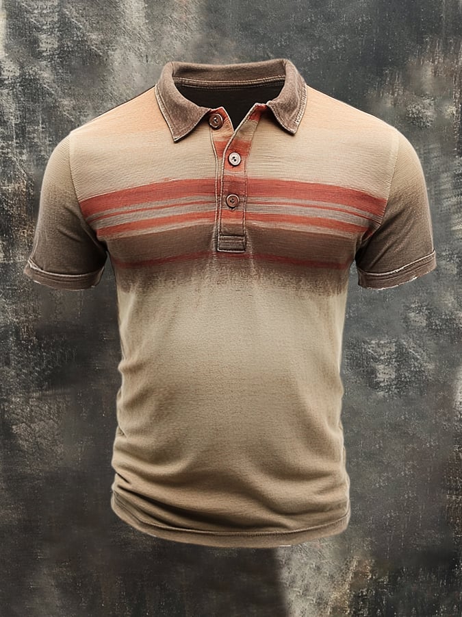 Men's casual short-sleeved polo shirt in retro color block style